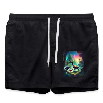 Colorful graphic dinosaurs t-shirt design - Swim Trunks - black - Front - AI Model Male 185 light (185cm)
