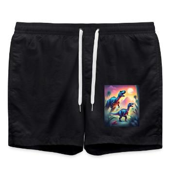 Epische bunte Dinosaurier und Sonnenuntergang - Badeshorts - Schwarz - Vorne - AI Model Male 185 light (185cm)