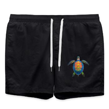 Sea Turtle Lover Motif Wildlife Safari - Swim Trunks - black - Front - AI Model Male 185 light (185cm)