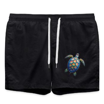 Sea Turtle Lover Motif Wildlife Safari - Swim Trunks - black - Front - AI Model Male 185 light (185cm)