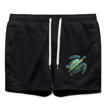 Sea Turtle Lover Motif Wildlife Safari - Swim Trunks - black - Front - AI Model Male 185 light (185cm)