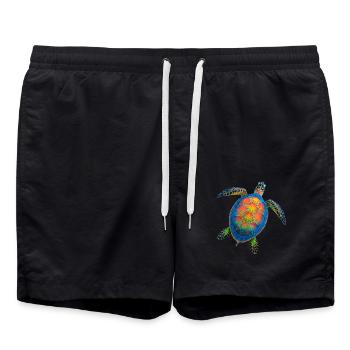 Sea Turtle Lover Motif Wildlife Safari - Swim Trunks - black - Front - AI Model Male 185 light (185cm)