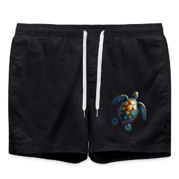 Sea Turtle Lover Motif Wildlife Safari - Swim Trunks - black - Front - AI Model Male 185 light (185cm)