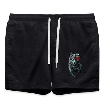 Lustiger Roboter Kunst Wolf Cyborg Tier AI Wolf - Badeshorts - Schwarz - Vorne - AI Model Male 185 light (185cm)