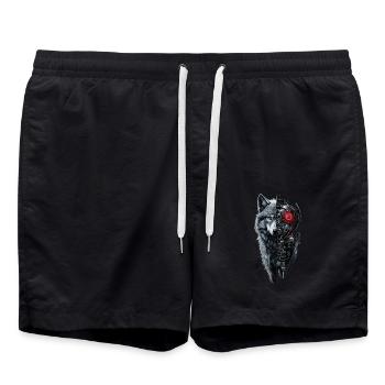 Lustiger Roboter Kunst Wolf Cyborg Tier AI Wolf - Badeshorts - Schwarz - Vorne - AI Model Male 185 light (185cm)