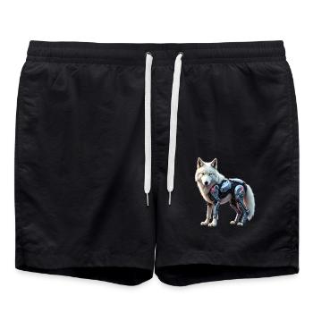 Lustiger Roboter Kunst Wolf Cyborg Tier AI Wolf - Badeshorts - Schwarz - Vorne - AI Model Male 185 light (185cm)