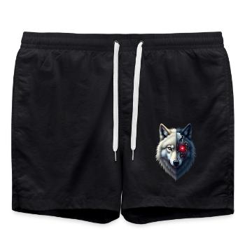Lustiger Roboter Kunst Wolf Cyborg Tier AI Wolf - Badeshorts - Schwarz - Vorne - AI Model Male 185 light (185cm)