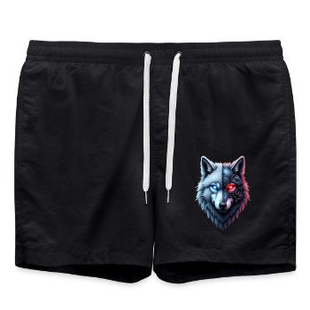 Lustiger Roboter Kunst Wolf Cyborg Tier AI Wolf - Badeshorts - Schwarz - Vorne - AI Model Male 185 light (185cm)