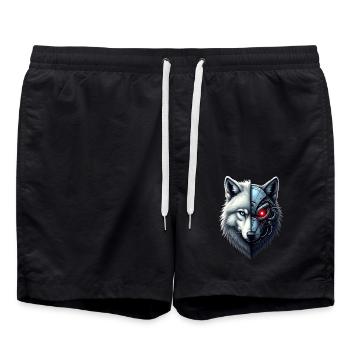 Lustiger Roboter Kunst Wolf Cyborg Tier AI Wolf - Badeshorts - Schwarz - Vorne - AI Model Male 185 light (185cm)