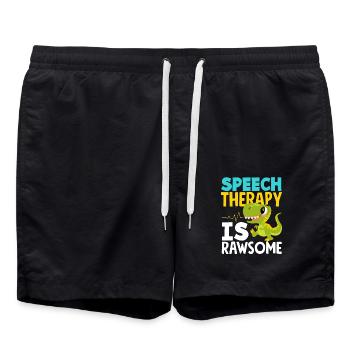 Speech therapist Saurier: Speech therapy is Rawsome - Swim Trunks - black - Front - AI Model Male 185 light (185cm)