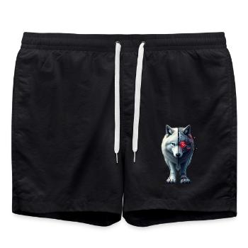 Lustiger Roboter Kunst Wolf Cyborg Tier AI Wolf - Badeshorts - Schwarz - Vorne - AI Model Male 185 light (185cm)