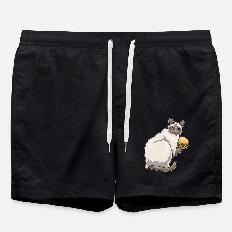 Siamese Cat Cheeseburger - Swim Trunks - black