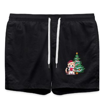Santa Claus Kitten Christmas Tree Santa Cats - Swim Trunks - black - Front - AI Model Male 185 light (185cm)