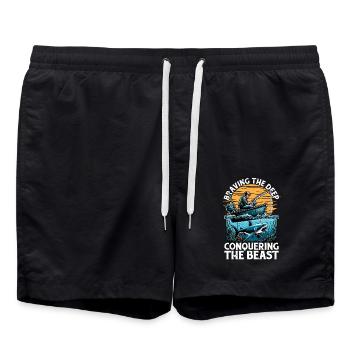Shark Hunting Braving The Deep Loves Paleontology - Badeshorts - Schwarz - Vorne - AI Model Male 185 light (185cm)