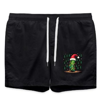 Gurke Weihnachtslichter hässlicher Weihnachtsmütze - Badeshorts - Schwarz - Vorne - AI Model Male 185 light (185cm)