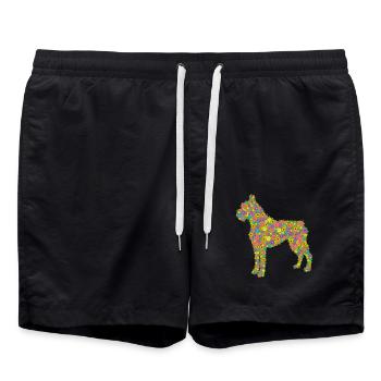 Boxer Dog Flower - Swim Trunks - black - Front - AI Model Male 185 light (185cm)