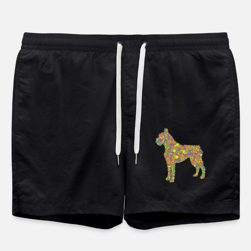 Boxer Dog Flower - Swim Trunks - black