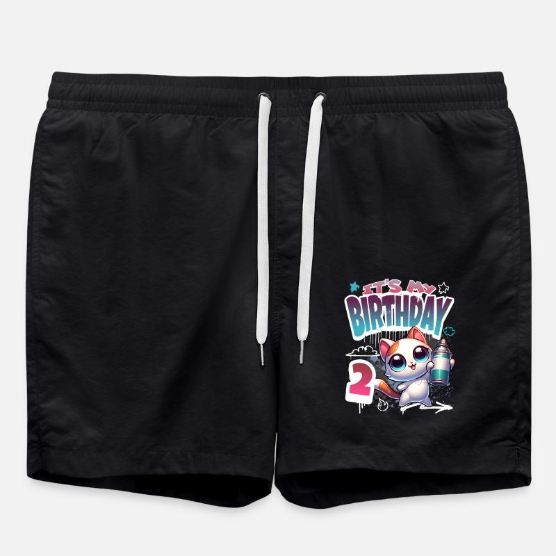 2nd Birthday Cat Graffiti - Swim Trunks - black