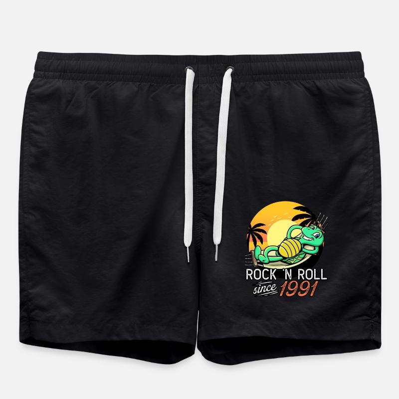 Turtle Rock N Roll Since 1991 Birthday - Swim Trunks - black