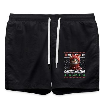 Meowy Catmas Weihnachten Partnerlook - Katzenfans - Badeshorts - Schwarz - Vorne - AI Model Male 185 light (185cm)