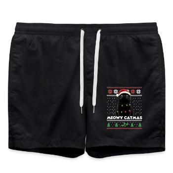 Meowy Catmas Christmas Matching Look Funny Cat - Swim Trunks - black - Front - AI Model Male 185 light (185cm)