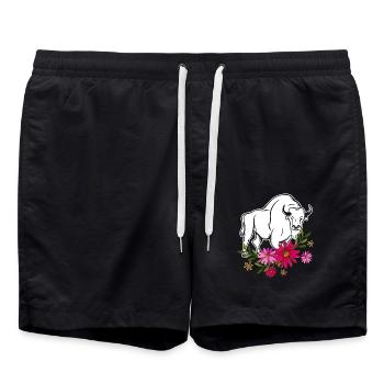 Funny Bison With Flowers - Swim Trunks - black - Front - AI Model Male 185 light (185cm)
