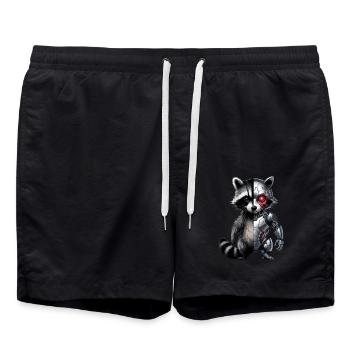 Funny Robot Tech Raccoon Cyborg Animal Raccoon - Swim Trunks - black - Front - AI Model Male 185 light (185cm)