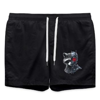 Funny Robot Tech Raccoon Cyborg Animal Raccoon - Swim Trunks - black - Front - AI Model Male 185 light (185cm)