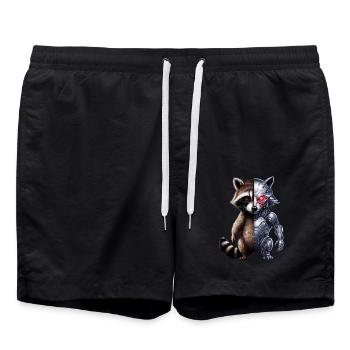 Funny Robot Tech Raccoon Cyborg Animal Raccoon - Swim Trunks - black - Front - AI Model Male 185 light (185cm)