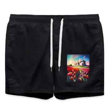 Magnifique paysage de tulipes aux Pays-Bas - Short de bain - noir - Devant - AI Model Male 185 light (185cm)