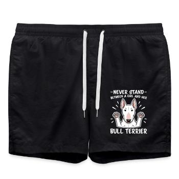 Bull terrier en disant, fille blague, Bull Terrier cadeau - Short de bain - noir - Devant - AI Model Male 185 light (185cm)