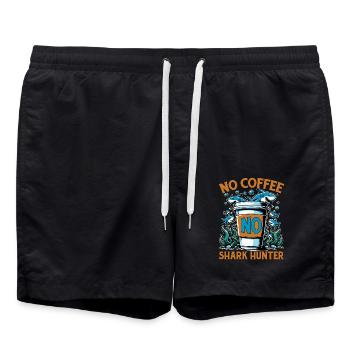 Shark Hunting No Coffee No Swimmer Coffee Lover - Swim Trunks - black - Front - AI Model Male 185 light (185cm)