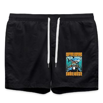 Shark Hunting Coffee Before Swimming Coffee Lover - Badeshorts - Schwarz - Vorne - AI Model Male 185 light (185cm)