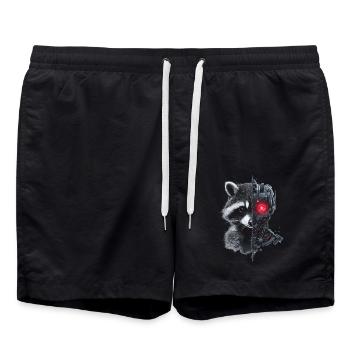 Funny Robot Tech Raccoon Cyborg Animal Raccoon - Swim Trunks - black - Front - AI Model Male 185 light (185cm)