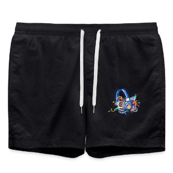 Techno Lover Bunte Kopfhörer Musik - Badeshorts - Schwarz - Vorne - AI Model Male 185 light (185cm)