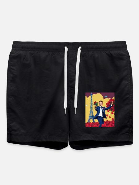 Macron, Humor T-shirt, Herre Gave, Kvinder, Blomst - Badeshorts - sort