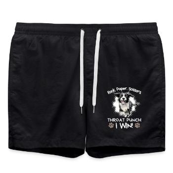 Rock Paper Scissors Throat Punch - Border Collie - Badeshorts - Schwarz - Vorne - AI Model Male 185 light (185cm)