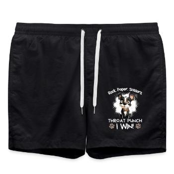 Rock Paper Scissors Boston Terrier Humor Witzig - Badeshorts - Schwarz - Vorne - AI Model Male 185 light (185cm)
