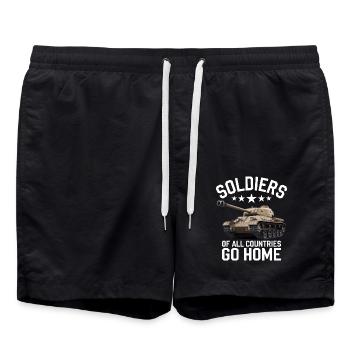 Soldiers of all Countries Go Home Anti Krieg - Badeshorts - Schwarz - Vorne - AI Model Male 185 light (185cm)