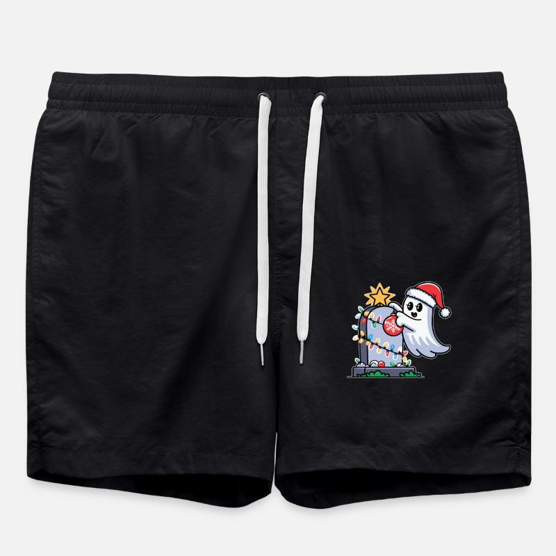 Christmas ghost with gravestone - Swim Trunks - black