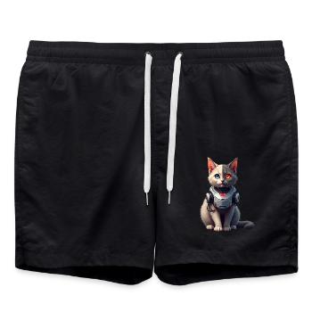 Funny Robot Cat Tech Cats Cyborg Animal Cat - Swim Trunks - black - Front - AI Model Male 185 light (185cm)