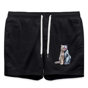 Funny Robot Cat Tech Cats Cyborg Animal Cat - Swim Trunks - black - Front - AI Model Male 185 light (185cm)