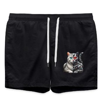 Funny Robot Cat Tech Cats Cyborg Animal Cat - Swim Trunks - black - Front - AI Model Male 185 light (185cm)