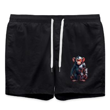 Lustiger Roboter Kunst Affe Cyborg Tier AI Monkey - Badeshorts - Schwarz - Vorne - AI Model Male 185 light (185cm)