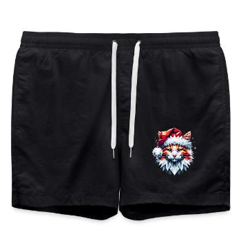 Polygon Design - Cat Cat with Santa Hat - Swim Trunks - black - Front - AI Model Male 185 light (185cm)