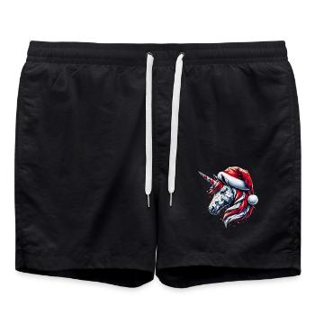 Polygon Art - Unicorn with Santa Hat - Swim Trunks - black - Front - AI Model Male 185 light (185cm)