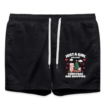 Juste une fille qui aime Noël et le shopping, Noël - Short de bain - noir - Devant - AI Model Male 185 light (185cm)