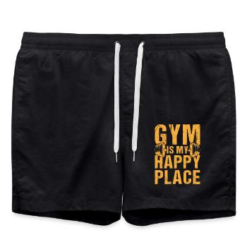 Fitness Motivation Bodybuilder Gym My Happy Place - Swim Trunks - black - Front - AI Model Male 185 light (185cm)