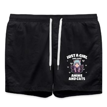 Just A Girl Who Loves Anime and Cats Cute Cat - Badeshorts - Schwarz - Vorne - AI Model Male 185 light (185cm)
