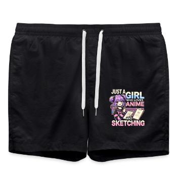 Juste une fille qui aime l’anime et le croquis, Anime - Short de bain - noir - Devant - AI Model Male 185 light (185cm)
